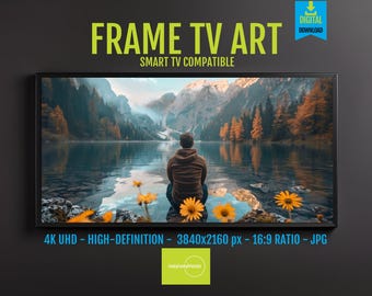 Serene Landscape Frame TV Digital Art – 4K UHD Mountain Lake Wall Decor with Vibrant Flowers & Tranquil Nature, Instant Download