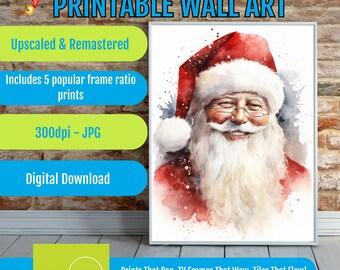 Festive Santa Claus Watercolor Print, Christmas Wall Art Decor, Holiday Gift for Home, Santa Illustration Poster, Winter Wonderland Artwork