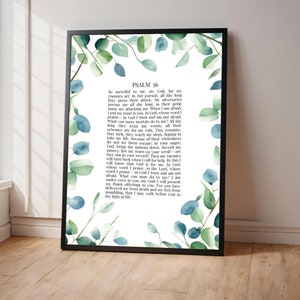 Psalm 56 Bible Verse Green Floral Border Wall Art Christian Theme Floral Scripture Art Printable ...