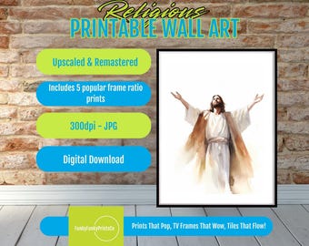Jesus Wall Art PRINTABLE – Christian Decor Digital Download, Inspirational Religious Print, Bible Verse Spiritual Home Decor