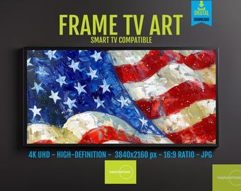 Patriotic Samsung Frame TV Art 4th of July American Flag 4K Digital Download, Independence Day Stars & Stripes Decor for Summer, 29
