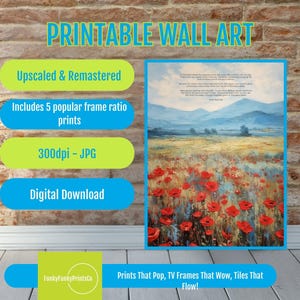 In Flanders Fields Poem Print - Remembrance Day Wall Art - Poppy Field Landscape Painting, Military Tribute Decor, Memorial Poetry Poster