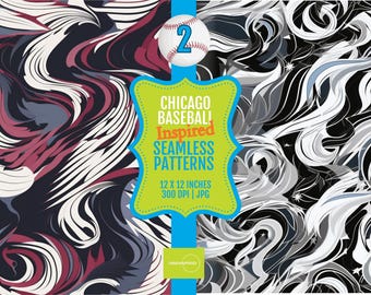 PRINTABLE Tiles Chicago Baseball Seamless Digital Pattern Set, 12x12 JPGs, 300dpi, Windy City Baseball Inspired PRINTABLE Art
