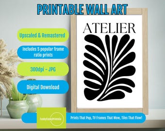 Printable Wall Art Matisse Inspired Leaf, Modern Black and White Line Art, Instant Digital Download, Minimalist Botanical Decor for Home
