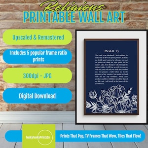 Psalm 23 Floral Scripture Art Print - Christian Home Decor (Digital Download)