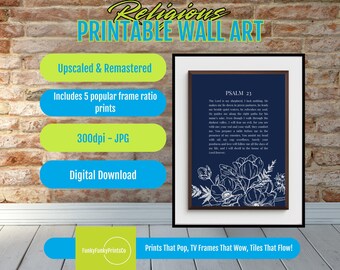 Psalm 23 Floral Scripture Art Print - Christian Home Decor (Digital Download)