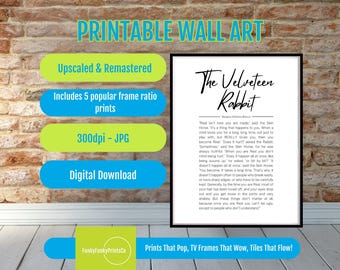 The Velveteen Rabbit Quote PRINTABLE Wall Art - Margery Williams Bianco, Inspirational Children's Literature Art, Digital Download
