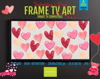 Valentine's Day Frame TV Art, Romantic Watercolor Hearts Gift, Digital Download, Smart TV Compatible,  4K 16x9 UHD Artwork, Lg Screensaver