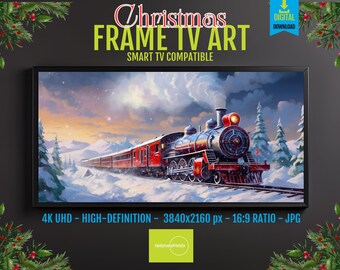 Festive Country Christmas Frame TV Art - North Pole Express Train Scene | Vintage Holiday Decor | 4K HD Digital Display