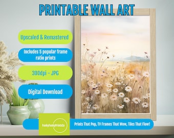 Coastal Wildflowers Art Print, Vibrant Floral Wall Decor Download, Rustic Boho Beach House Style, Modern Coastal Nature Artwork