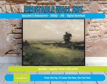 Moody Countryside Print Vintage Wall Art, Rustic Farmhouse Decor, Digital Download, PRINTABLE Nature Art for Cozy Homes