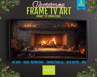 Winter Fireplace Mantel Art, Cozy Flames (4K Digital Download for Frame TV)