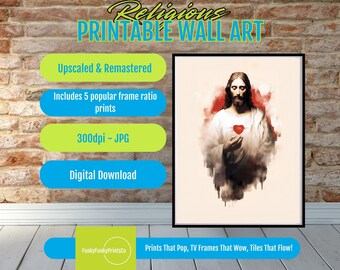 Sacred Heart of Jesus Printable Art – Catholic Devotional Icon | Religious Wall Decor, Holy Heart Illustration Poster | Digital Download