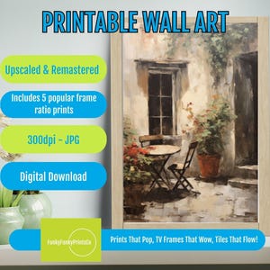 European Courtyard Wall Art Rustic Vintage Outdoor PRINTABLE, Romantic Patio Decor, Garden Digital Download, Thoughtful Gift