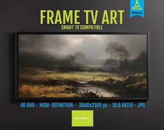 Samsung FRAME TV Art Moody Vintage Abstract Landscape, Dark Farmhouse Wall Decor, 4K HD Digital Download, Modern Rustic Painting, 253