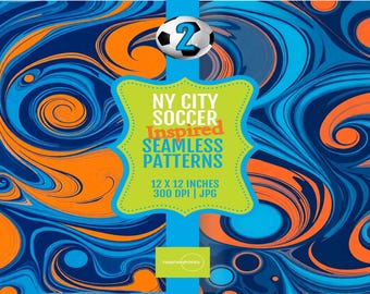 NYC Soccer Seamless Pattern Digital Paper 12x12in, 300DPI | Colorful Modern Soccer Art Background for Sports Crafts, Decor & Design