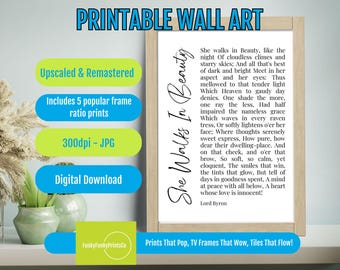 She Walks in Beauty Poem Wall Art - Lord Byron Print - Romantic Literary Decor, Inspirational Art for Home, Elegant Night Sky Decor, Gift