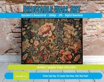 PRINTABLE Wall Art - Antique Tapestry Textile Pattern Artwork, Rustic Farmhouse Decor, Digital Download - Digital Prints, 300dpi JPG