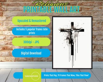 Christian Wall Art Jesus on the Cross Black and White PRINTABLE | Faith-Based Religious Home Decor | Bible Verse Art Digital Download