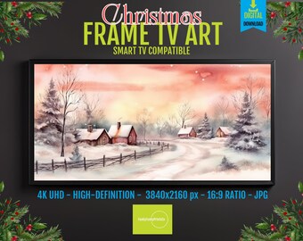 Samsung Frame TV Art: Vintage Town Painting for Christmas, Seasonal Decor & Holiday Art for Your Farmhouse Home