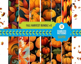 Fall Harvest Pumpkin Digital Paper, Autumn Plaid Patterns (Digital Download)