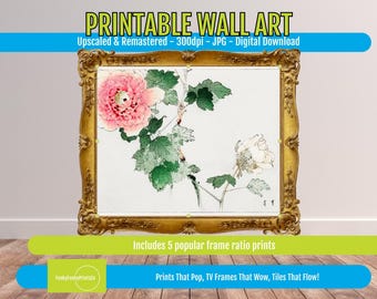 Tree Peony Print Vintage Japanese Art Kacho-ga Floral Wall Decor, Bijutsu Sekai Artwork, PRINTABLE Botanical Wall Art, Home Decor Print