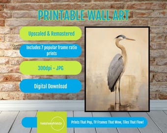 Vintage Heron Print: Retro Bird Wall Art, Nature Decor (Digital Download)