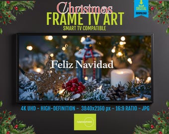 Samsung Frame TV Art Feliz Navidad, Winter Wonderland Christmas Scene, 4K HD Digital Download, Festive Holiday Screensaver Decor