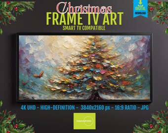Christmas Tree Winter Landscape Digital Oil Painting - Samsung Frame TV Art | Snowy Holiday Decor | 4K HD Download