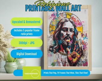 Iconic Christian Wall Art Printable – Vibrant Graffiti Style Jesus Poster, Urban Faith Decor, Contemporary Religious Digital Download Print
