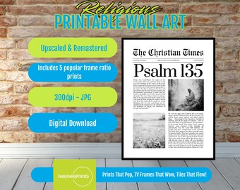 Psalm 135 Scripture Printable Wall Art – Minimalist Christian Bible Verse Decor, Modern Black & White Faith Poster, Digital Instant Download