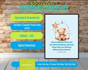 Proverbs 22 6 Nursery PRINTABLE Wall Art - Christian Kids Decor - Inspirational Bible Verse Print - Downloadable Cute Teddy Bear Design