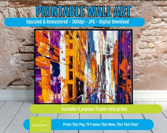 Cityscape Print Urban Skyline Art – Vibrant Colorful City Wall Décor, Expressive Modern Gallery Print for Living Room Decor, 1233