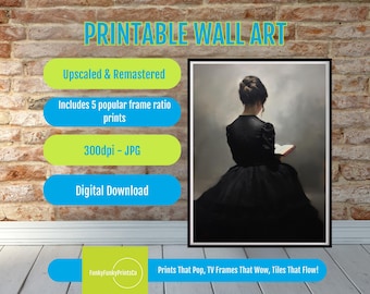 Gothic Reading Art Print Victorian Portrait Wall Decor Dark Academia PRINTABLE Moody Gothic Illustration Digital Download 300dpi