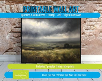 Moody Rainy Landscape Painting, PRINTABLE Wall Art Download, Dark Aesthetic Decor for Home Office, Stormy Weather Print for Living Room 1147