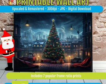 Christmas Wall Art Printable, Festive Vintage Holiday Poster, Snowy Cottage Winter Scene, Cozy Mantel Decor, Instant Digital Download