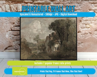 Landscape Art Digital Download, Rustic Pathway Print with Serene House, Soft Nature Colors, Peaceful Earthy Tones for Wall Decor