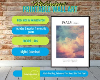 Psalm 19:1 Wall Art Printable – The Heavens Declare the Glory of God Scripture Poster, Christian Sky Print, Faith Digital Download