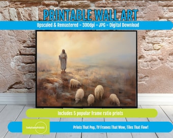 Jesus Shepherd and Sheep Print: Christian Wall Art (Digital Download)