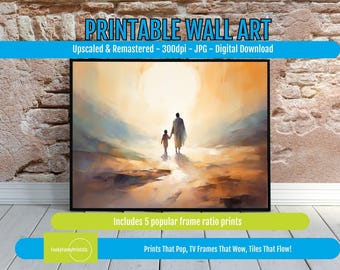 Jesus and Child Printable Wall Art – Walking with Christ Christian Art, Faith-Inspired Home Decor, Spiritual Religious Digital Download