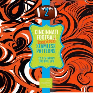 Cincinnati Football Digital Paper – Orange & Black 12x12 Seamless Pattern, Printable Sports Craft Background, Team Colors Scrapbook Download