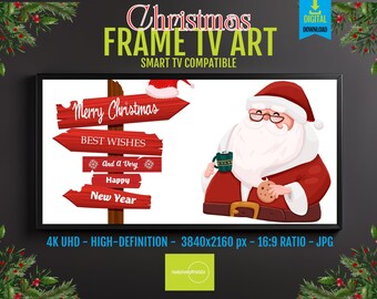 Cheerful Christmas Decor for Samsung FRAME Art TV - Santa Claus Theme | 4k High Definition Digital Download | 16:9 Display