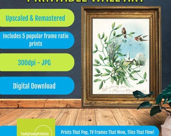 Merry Christmas Printable Art: Vintage Floral Holiday (Digital Download)