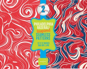 Baseball Seamless Pattern Red White Blue Swirl, 12x12 Digital Download 300 DPI | Philly Baseball Team Decor, Scrapbooking