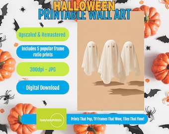 Christian Wall Art Whimsical Cartoon Ghosts - Cute Halloween Printable Decor, Fun Spooky Illustration, Instant Digital Download