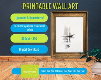 Winslow Homer Sailboat Watercolor Print, Famous Nautical Artwork Reproduction, Minimalist Coastal Decor, Iconic Ocean Art Gift for Home