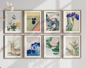 Asian Wall Art PRINTABLE Set Vintage Japanese Art Digital Prints Upscaled Remastered Instant Download Nature Decor 5 Size, Set of 24