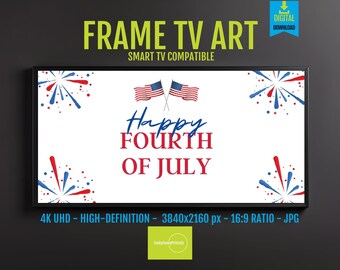 Fourth of July Art for Samsung Frame TV, Festive Patriotic Digital Download, Holiday Home Decor, Red White Blue, Fireworks Design