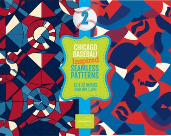 PRINTABLE Tiles Chicago Baseball 12x12 Seamless Pattern Digital Papers for Sports Fans, Inspired Colors, 300 DPI JPEG