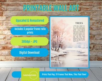 Trees Poem Print by Joyce Kilmer Literary Watercolor Wall Art, Nature-Inspired Poetry Decor, Elegant Landscape Typography, Book Lover Gift